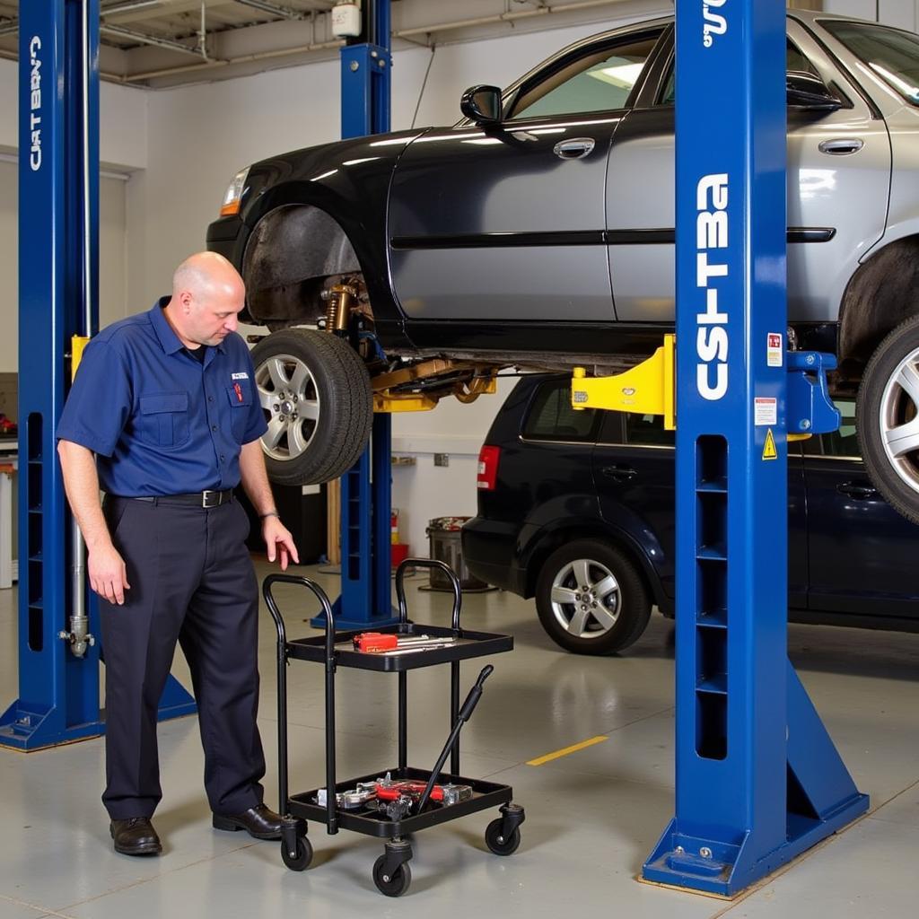 Routine Inspection of an Automotive Lift