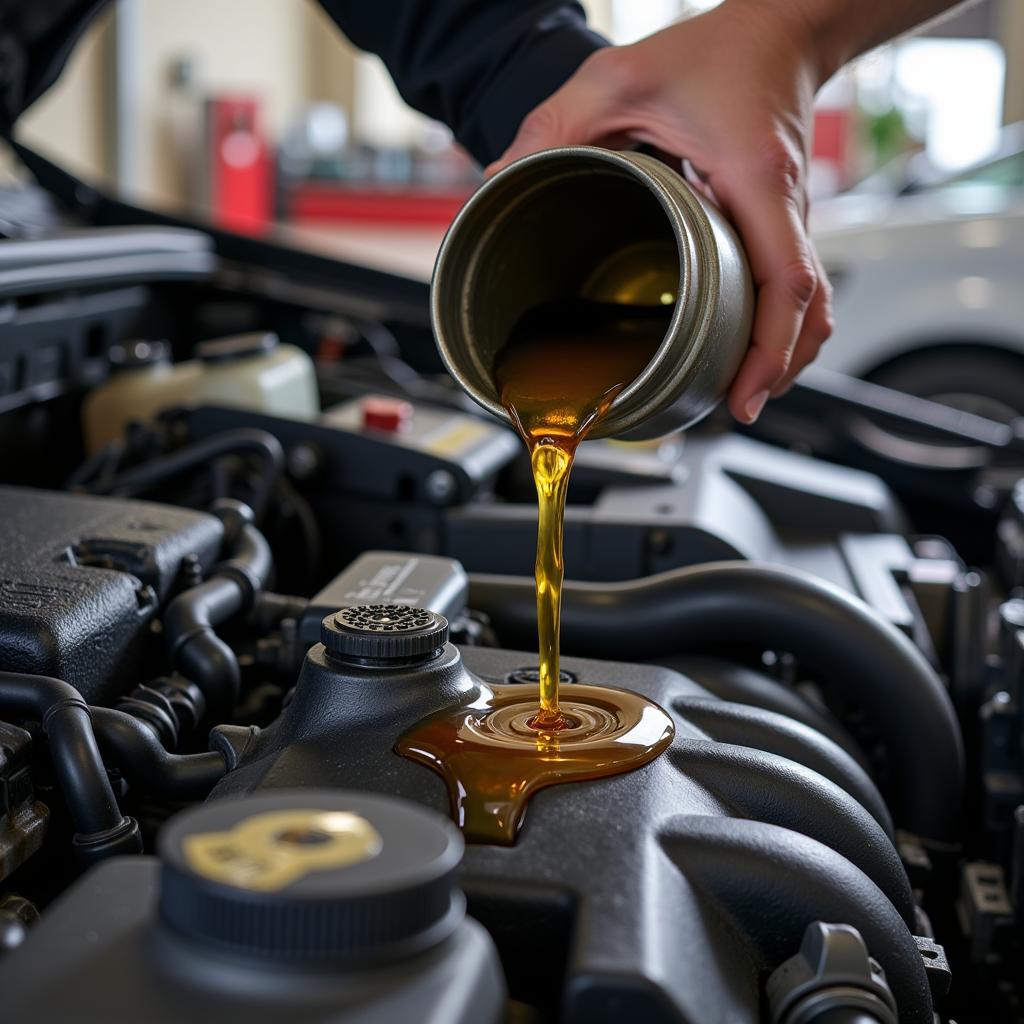 Oil change being performed in an auto service shop in Elgin, IL