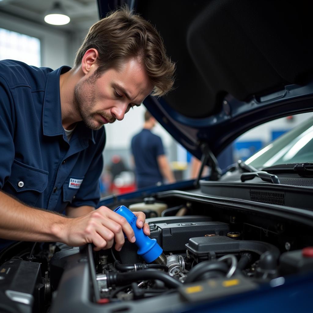 Mechanic Inspecting Car Engine