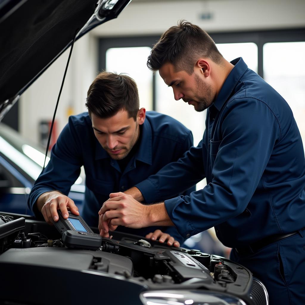 Experienced Mechanics Working on a Car