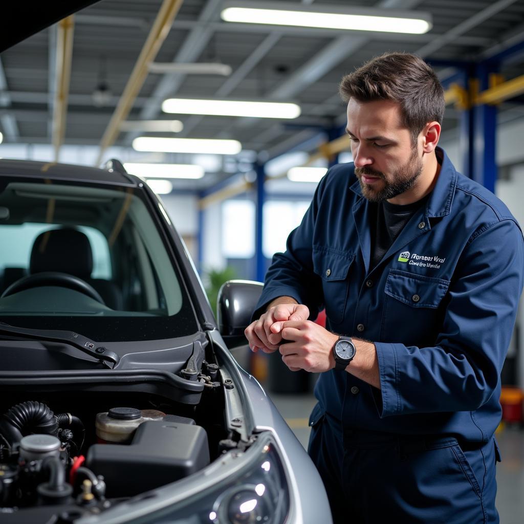 Experienced Auto Service Technician Performing a Vehicle Inspection