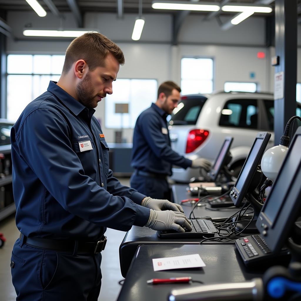 Certified Technicians Working in a Fallston Auto Service Shop