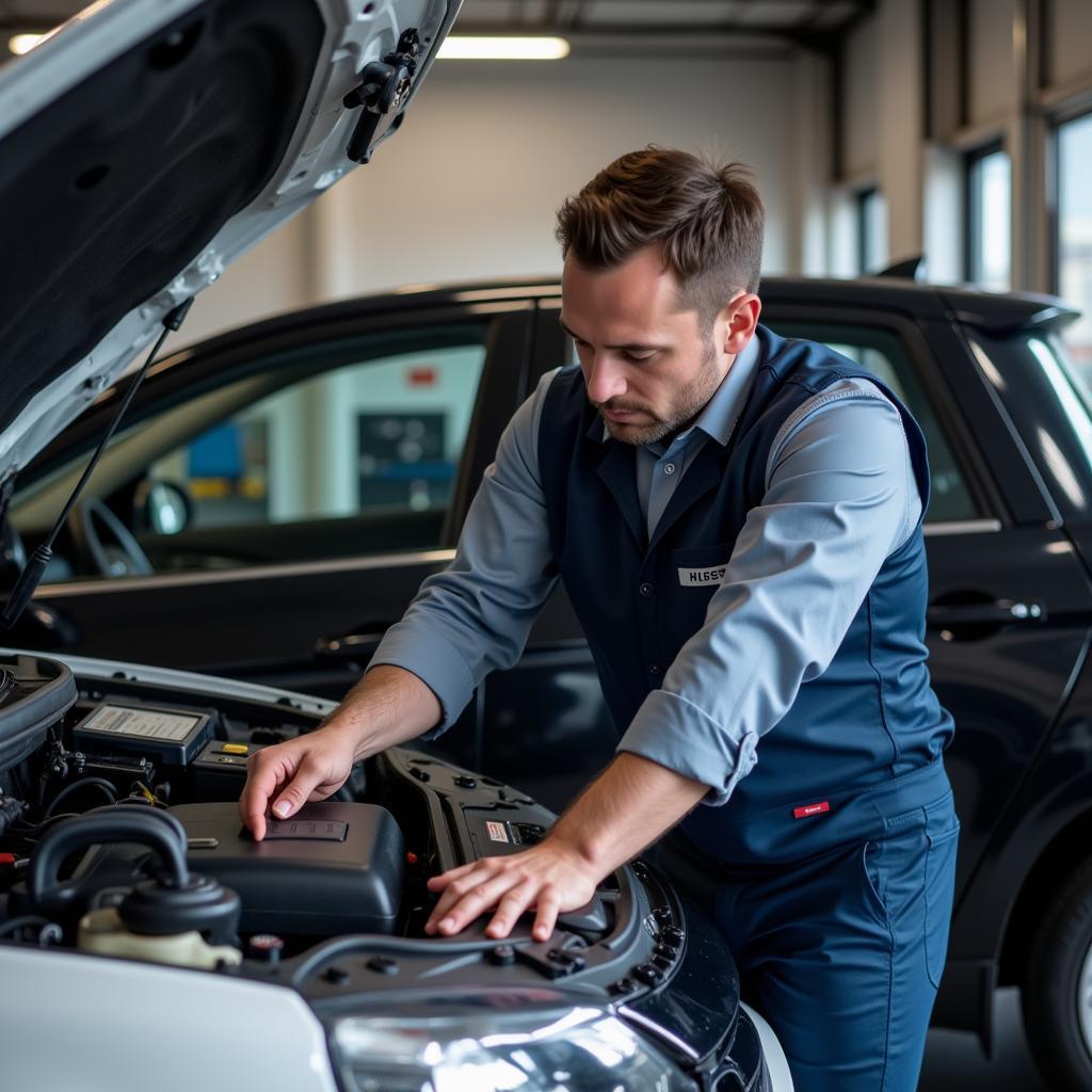 Mechanic working on a car in a Fayetteville NC auto service shop