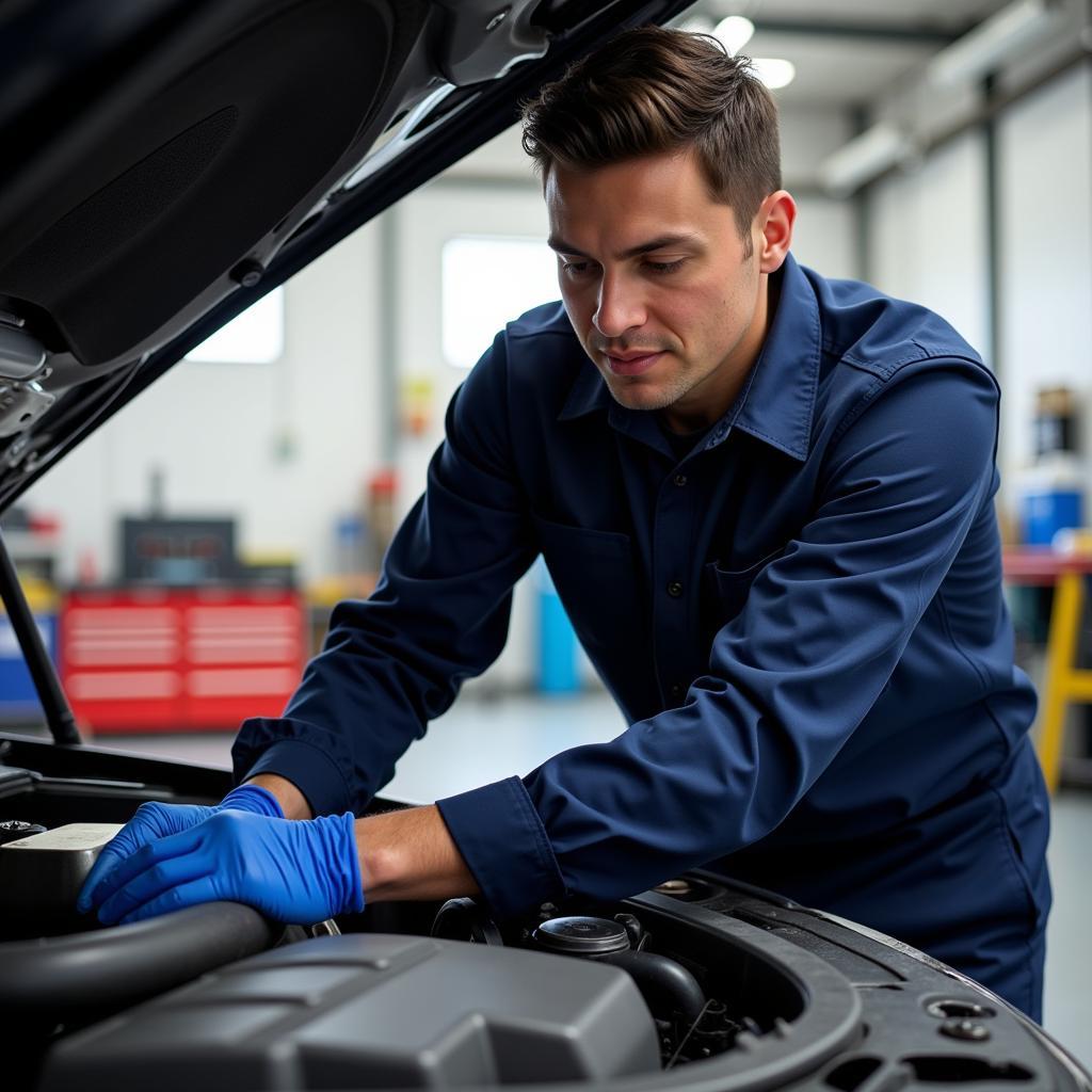 FBN Auto Service Certified Technician Working on a Car Engine