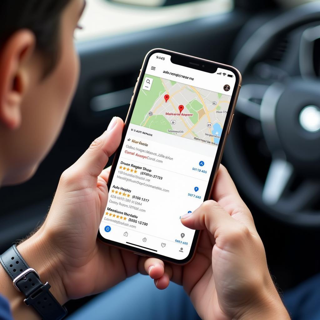 Searching for "Auto Repair Near Me" on a Smartphone