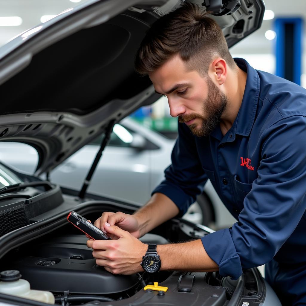 Mechanic Examining Car Engine