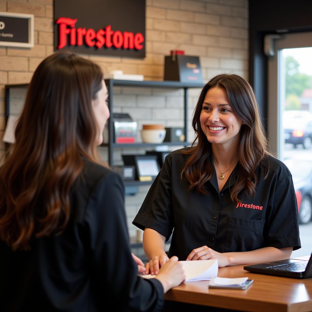 Firestone Customer Service Representative Assisting a Customer