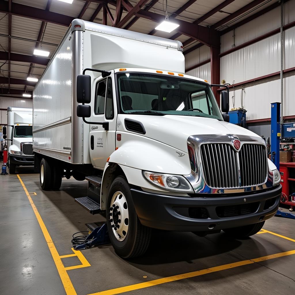 Fleet vehicle undergoing repair at North Canton auto body shop