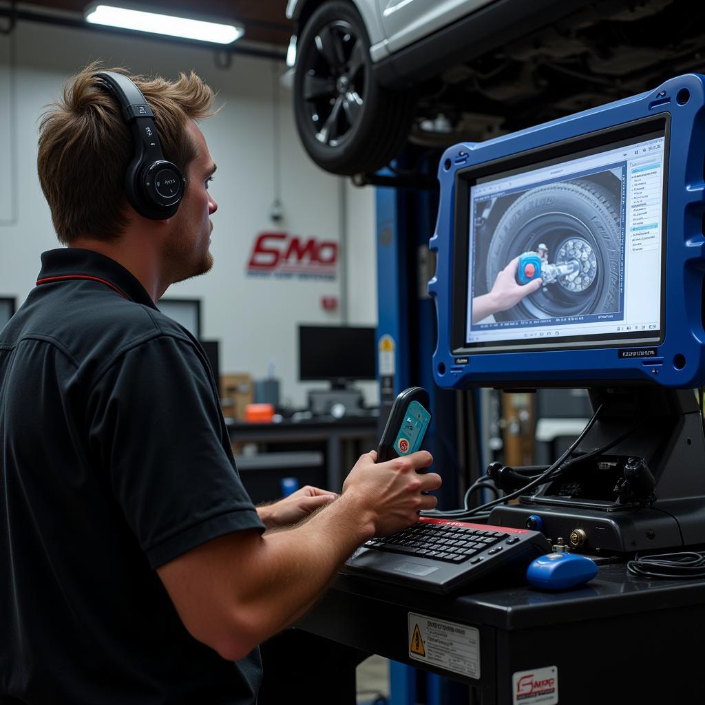 Modern diagnostic tools being used in a foothill auto service center