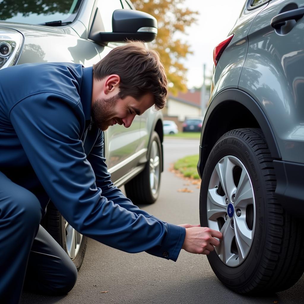 Ford Owner Checking Tire Pressure