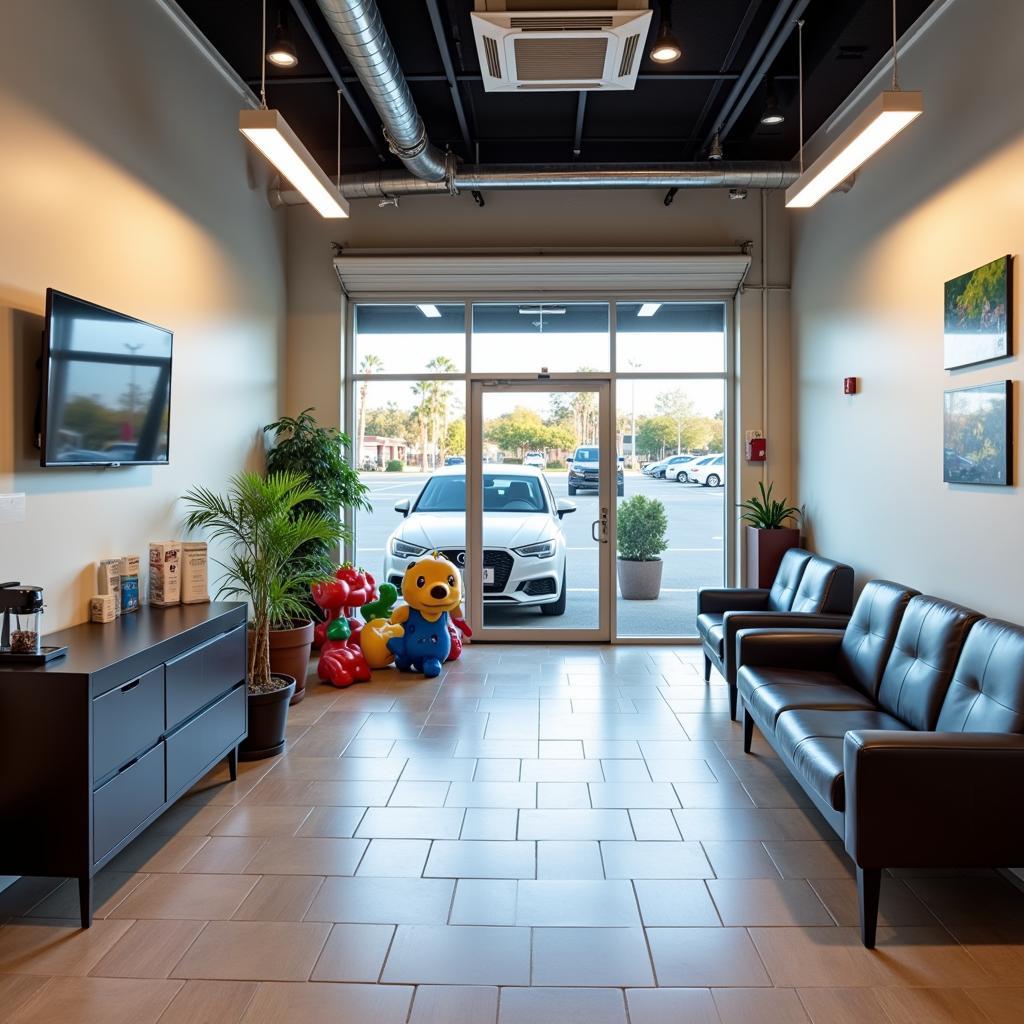 Comfortable customer waiting area in a Fountain Valley auto repair shop