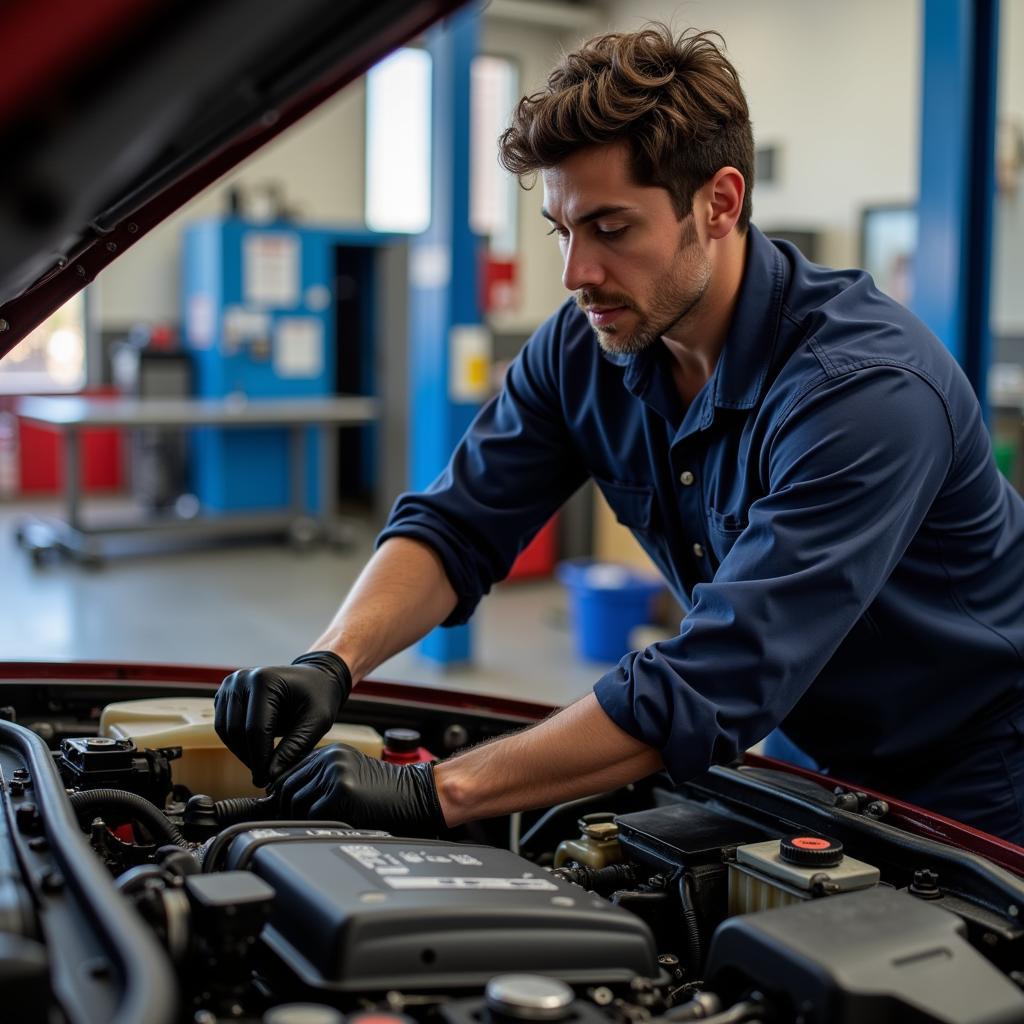 Certified Auto Mechanic Working on a Car in Fresno