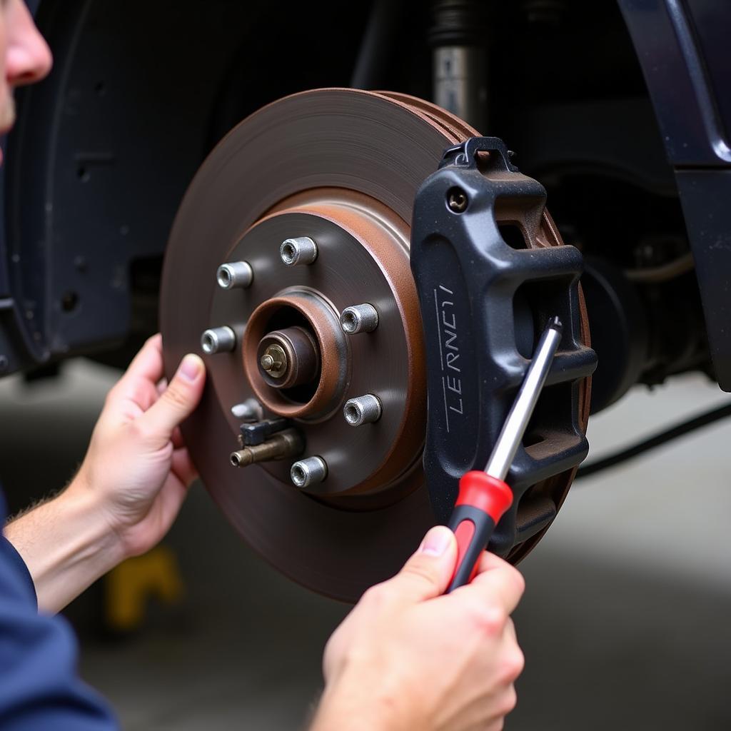 Technician checking brakes in Furlong