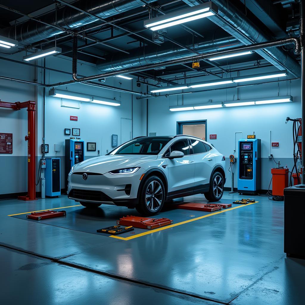 Modern Auto Service Pit Equipped for Electric Vehicle Servicing