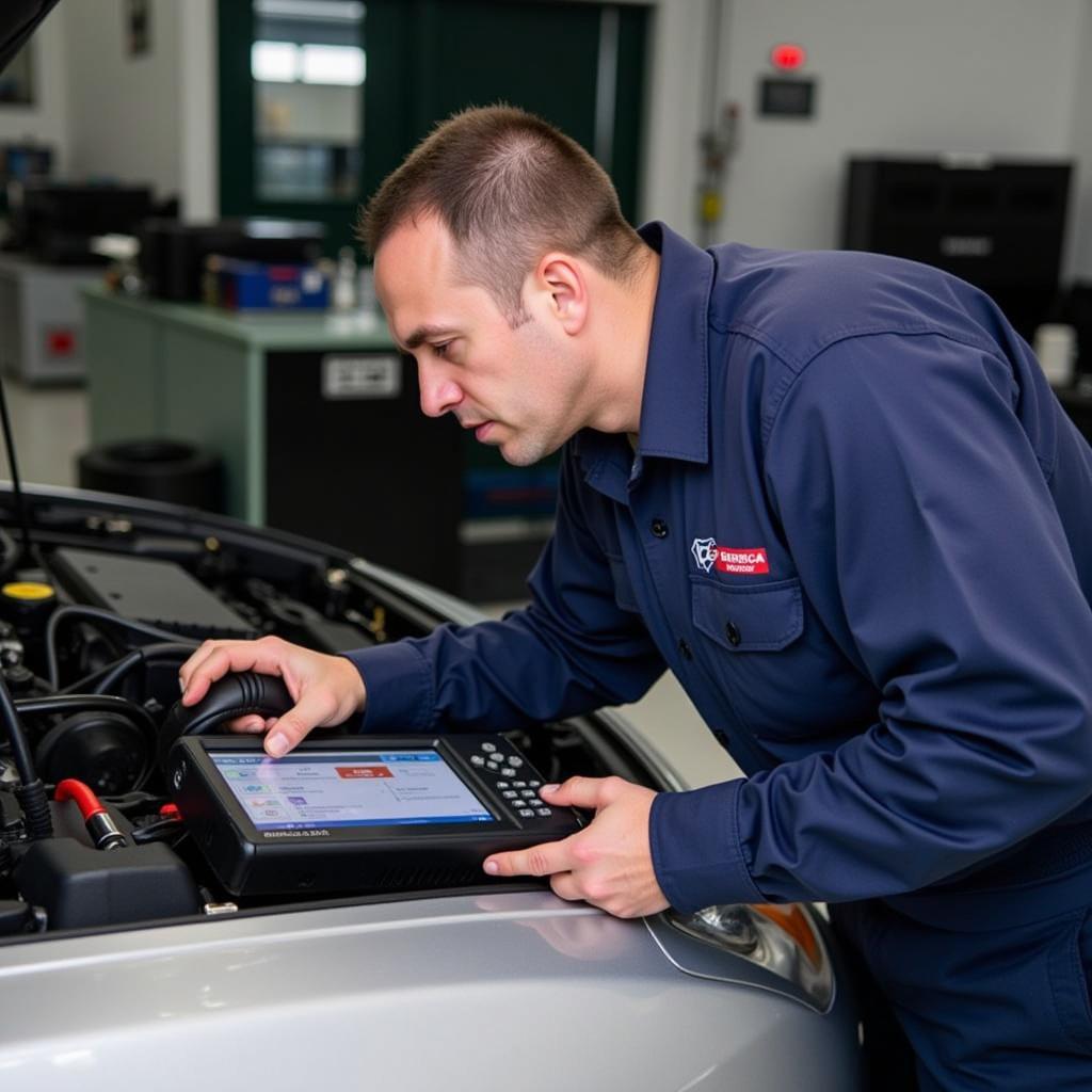 Garcia Auto Service Technician Performing Diagnostics