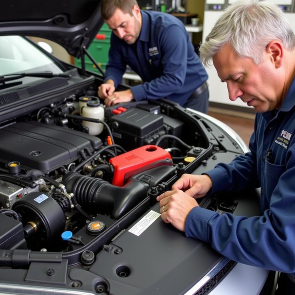 Expert Technicians at Garrity's Auto Service Working on a Car Engine