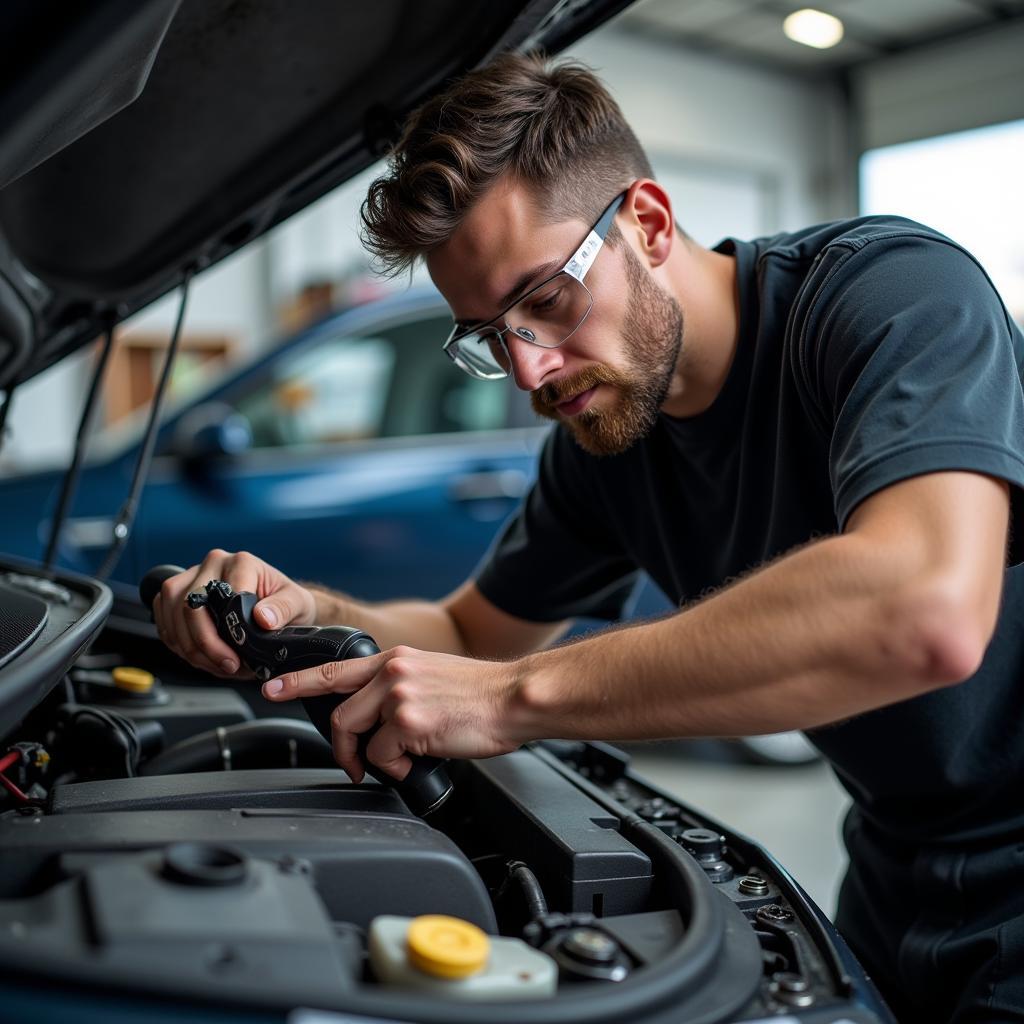 Mechanic Working on a Car at G&C Tire and Auto Service