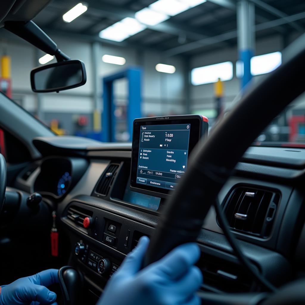 Advanced diagnostic equipment being used in a gellings auto service bay