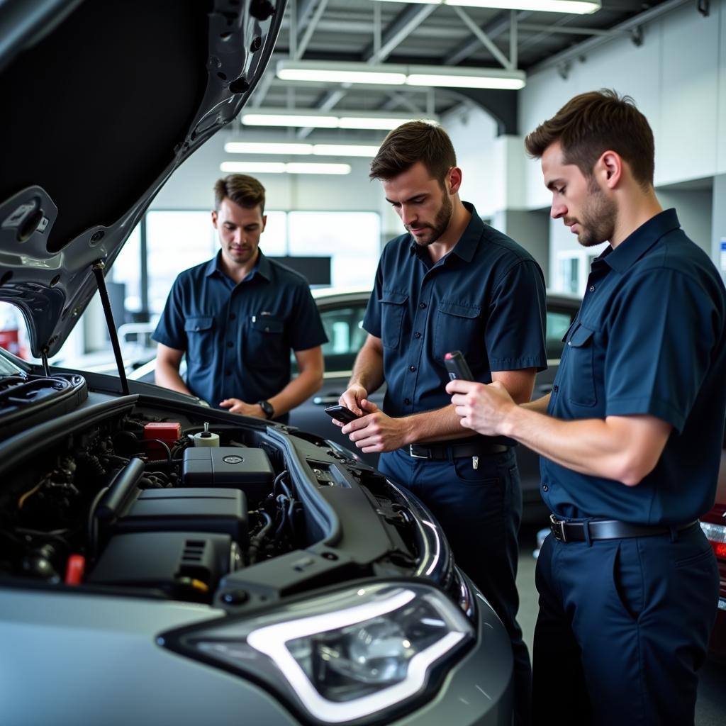 GF United Auto Service Certified Technicians Working on a Car