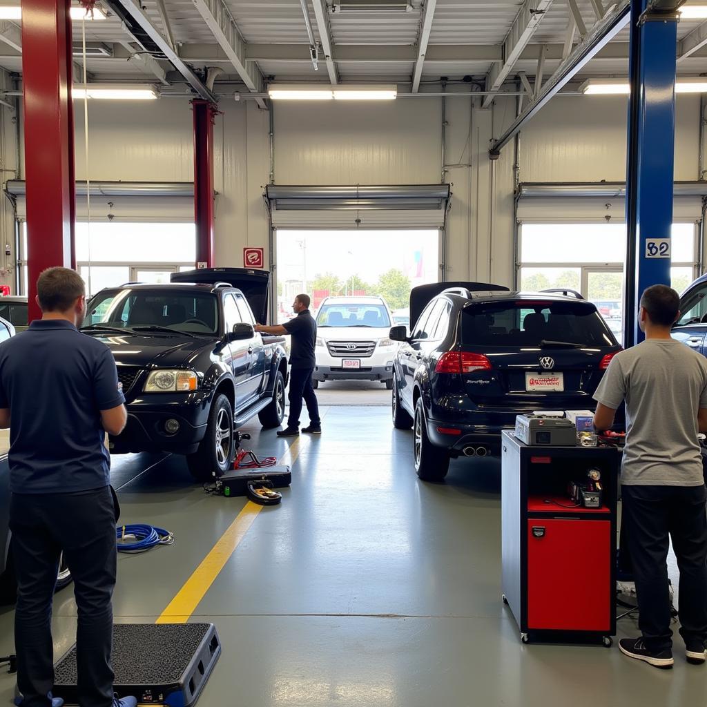 Ghelarducci & Sons Auto Service modern repair shop with advanced diagnostic equipment and experienced mechanics working on a vehicle.