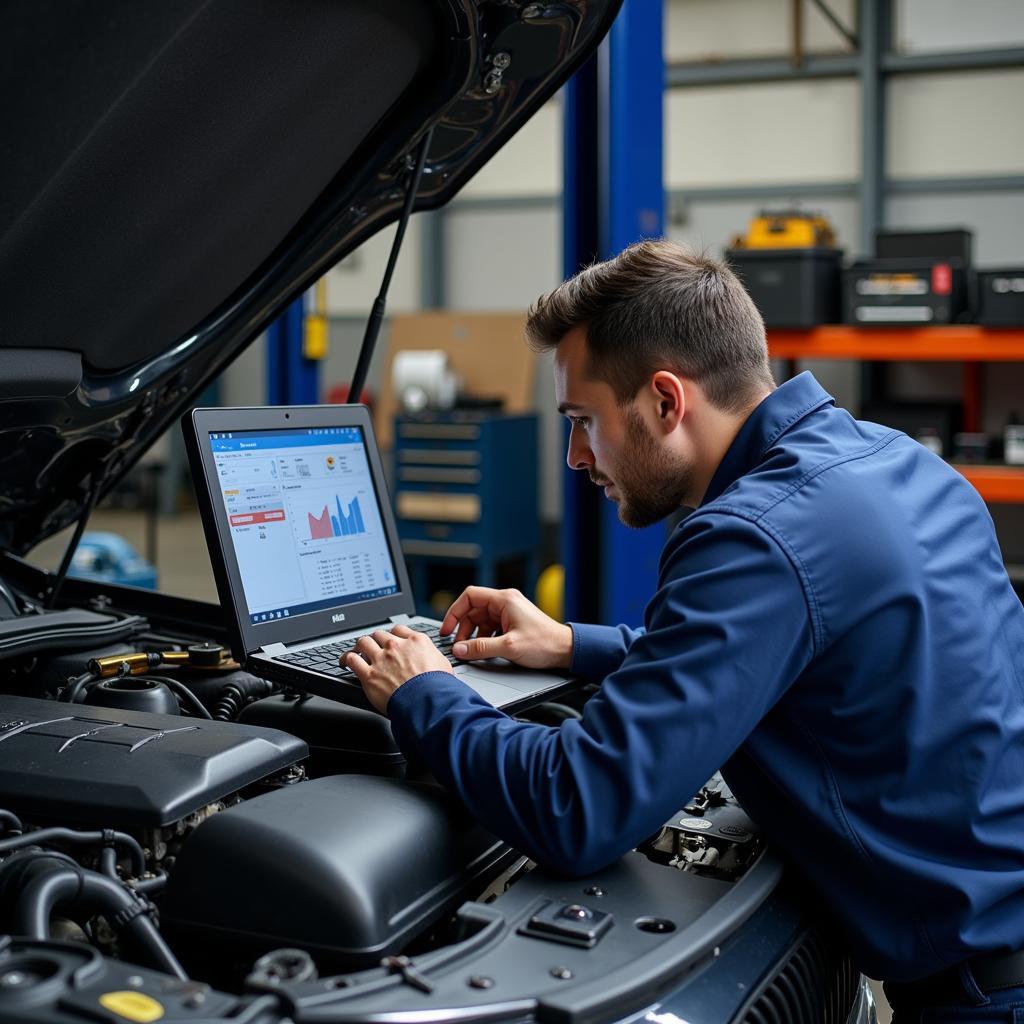 Gibraltar Auto Mechanic Performing Engine Diagnostics