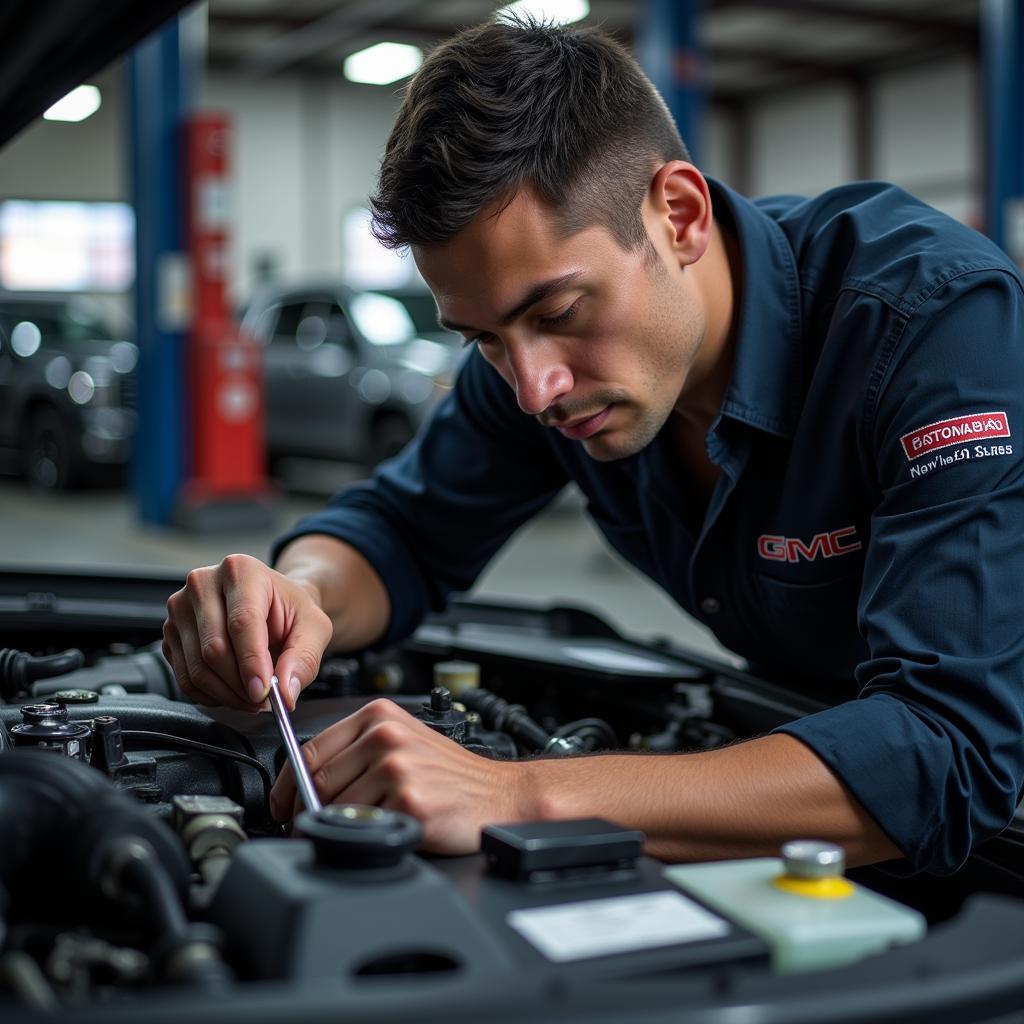 GMC Certified Technician Working on an Engine