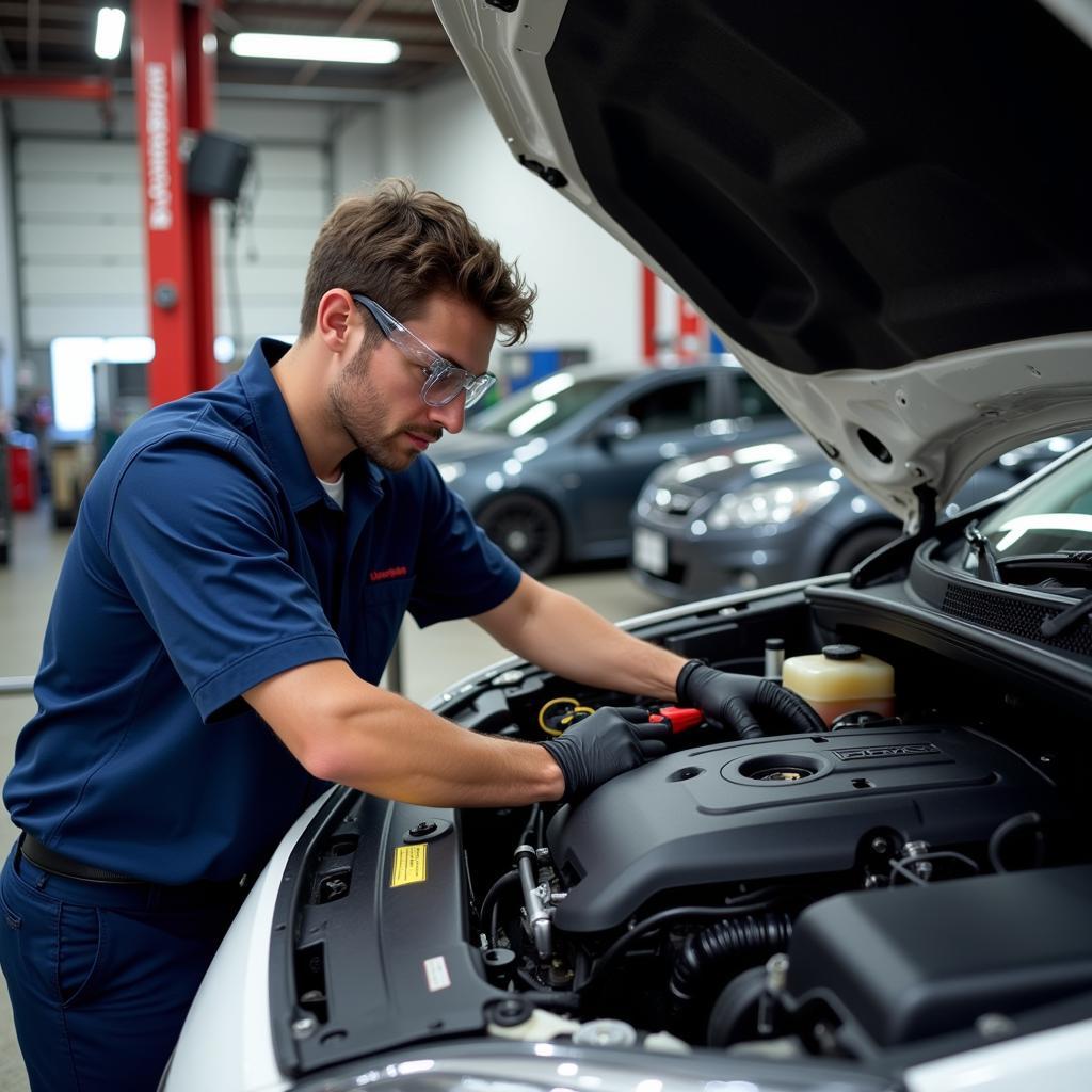 Experienced GNG Auto Service Technician Performing Vehicle Inspection