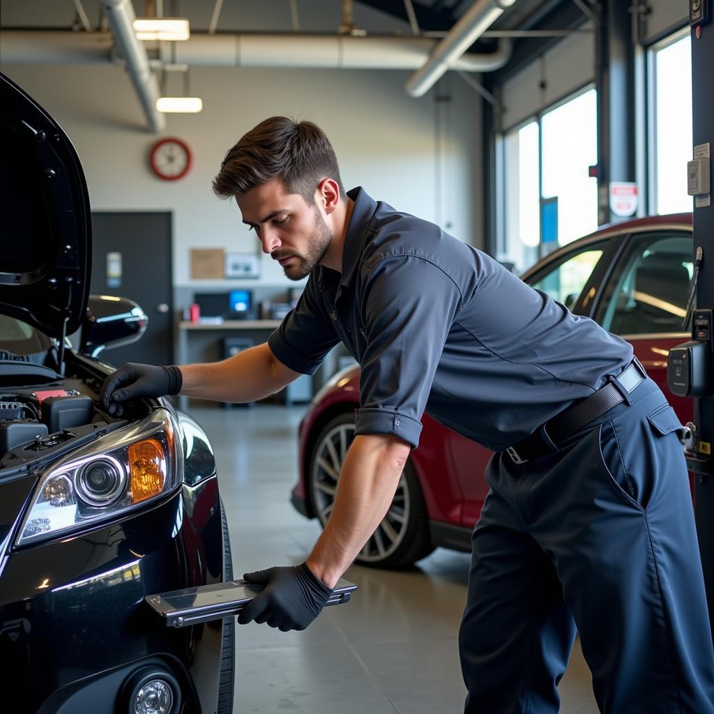 Mechanic working on a car in a Gold Coast auto repair shop