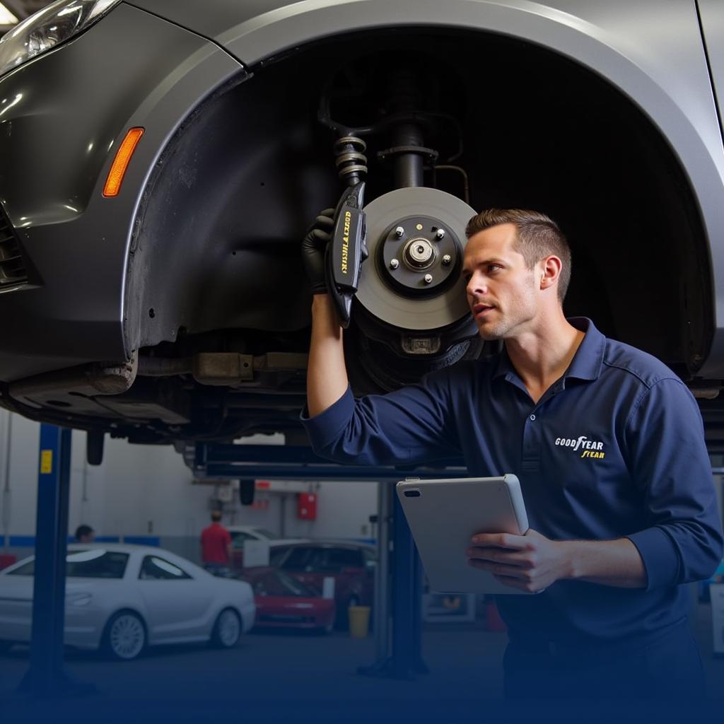 Goodyear Technician Inspecting Brakes