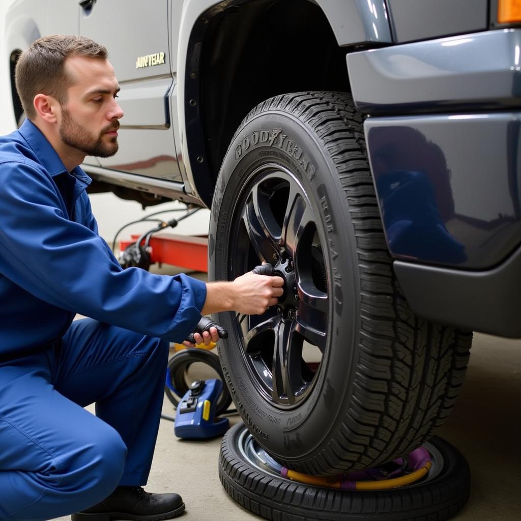 Goodyear Technician Installing Tires