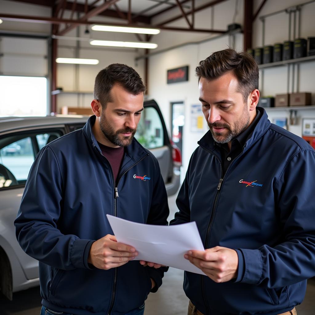 Customer Discussing Car Repair with Service Advisor