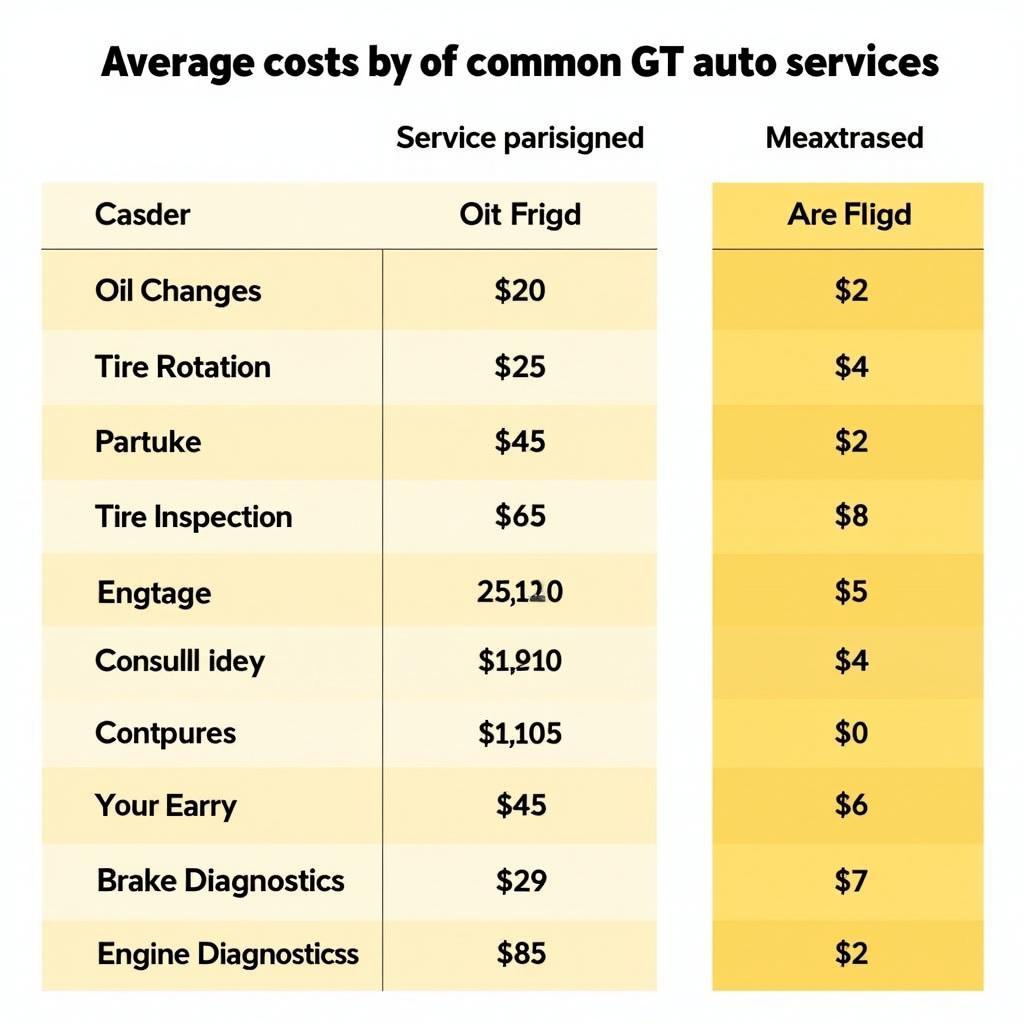 GT Auto Service Cost Comparison