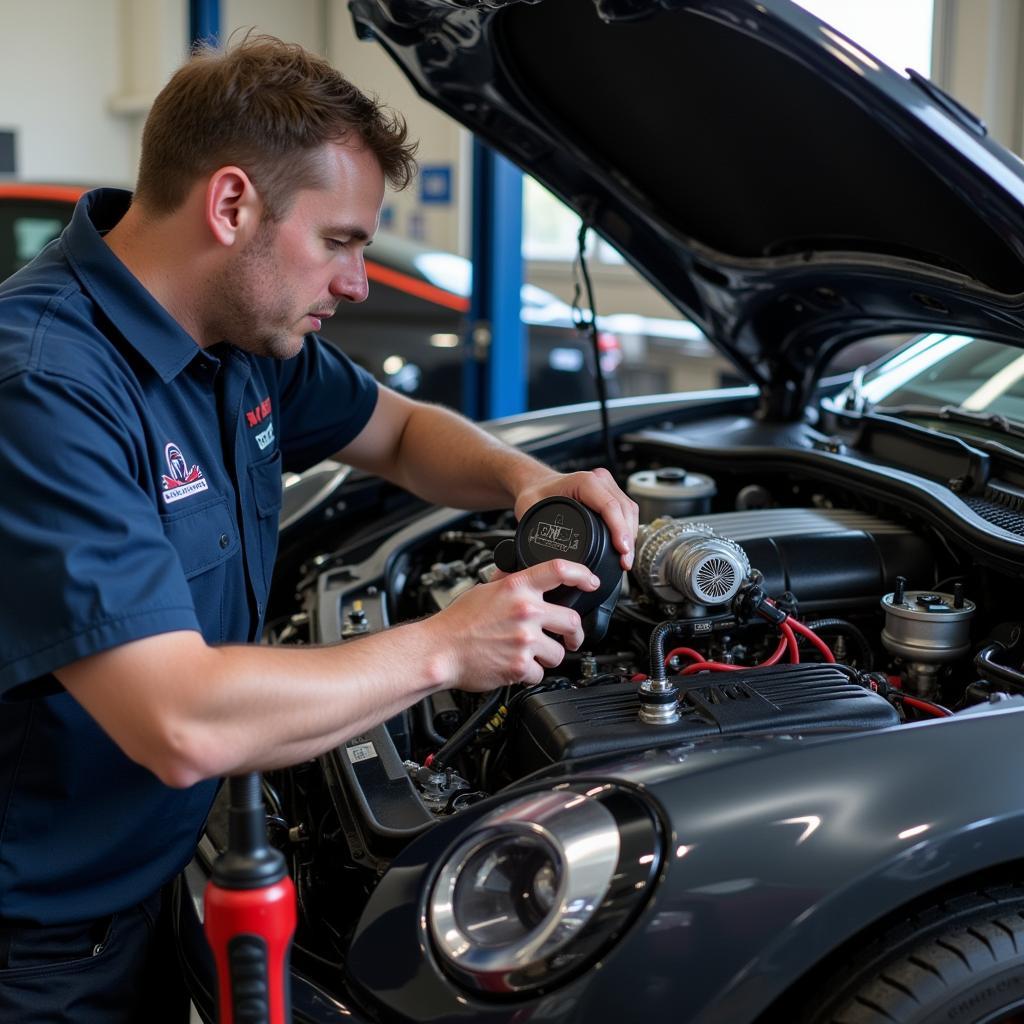 GT Auto Service Technician Working on Engine