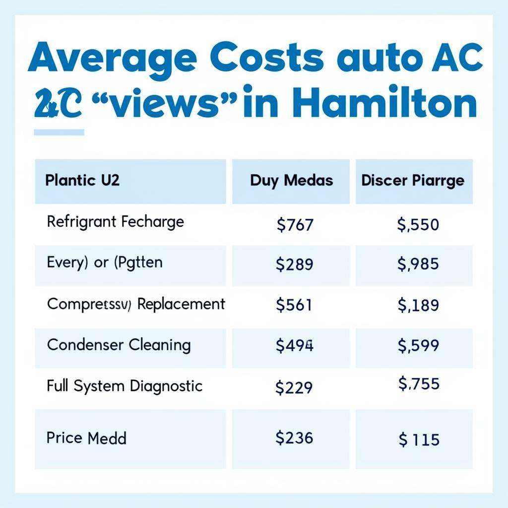 Chart comparing auto AC service costs in Hamilton