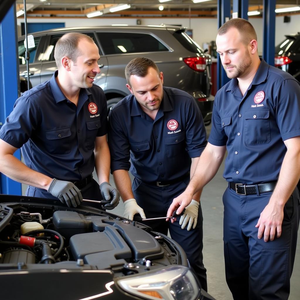 Team of certified technicians working at Hank and Sons Auto Service