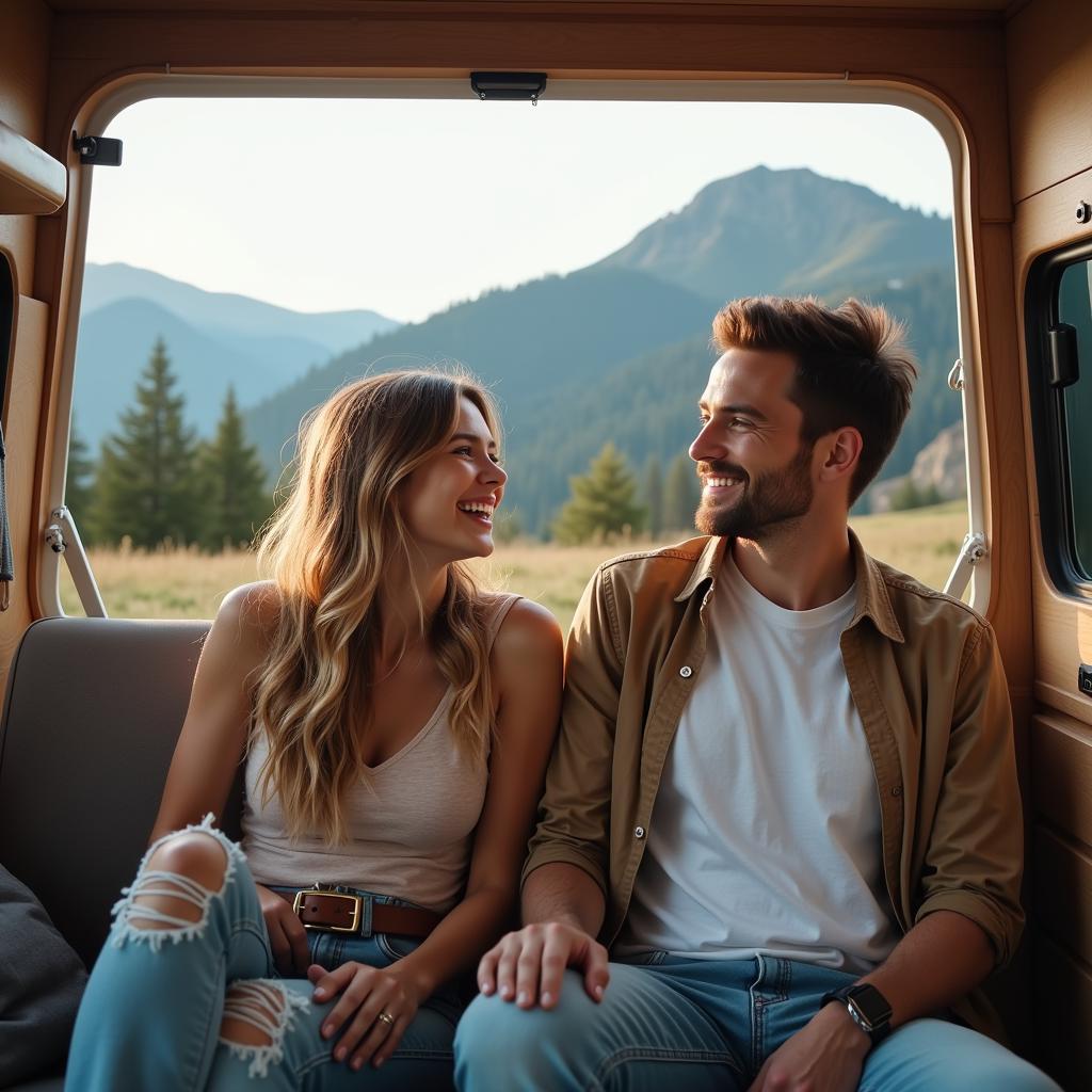 Happy Couple Camping in their Van