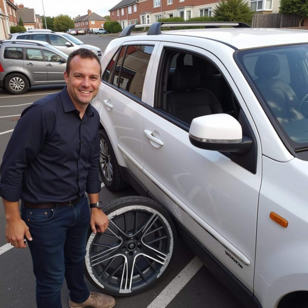 Happy customer admiring their new rims