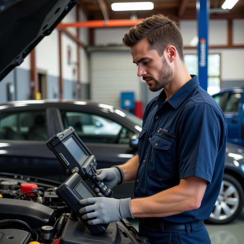 Mechanic working on a car in a Hazard, Kentucky auto service shop