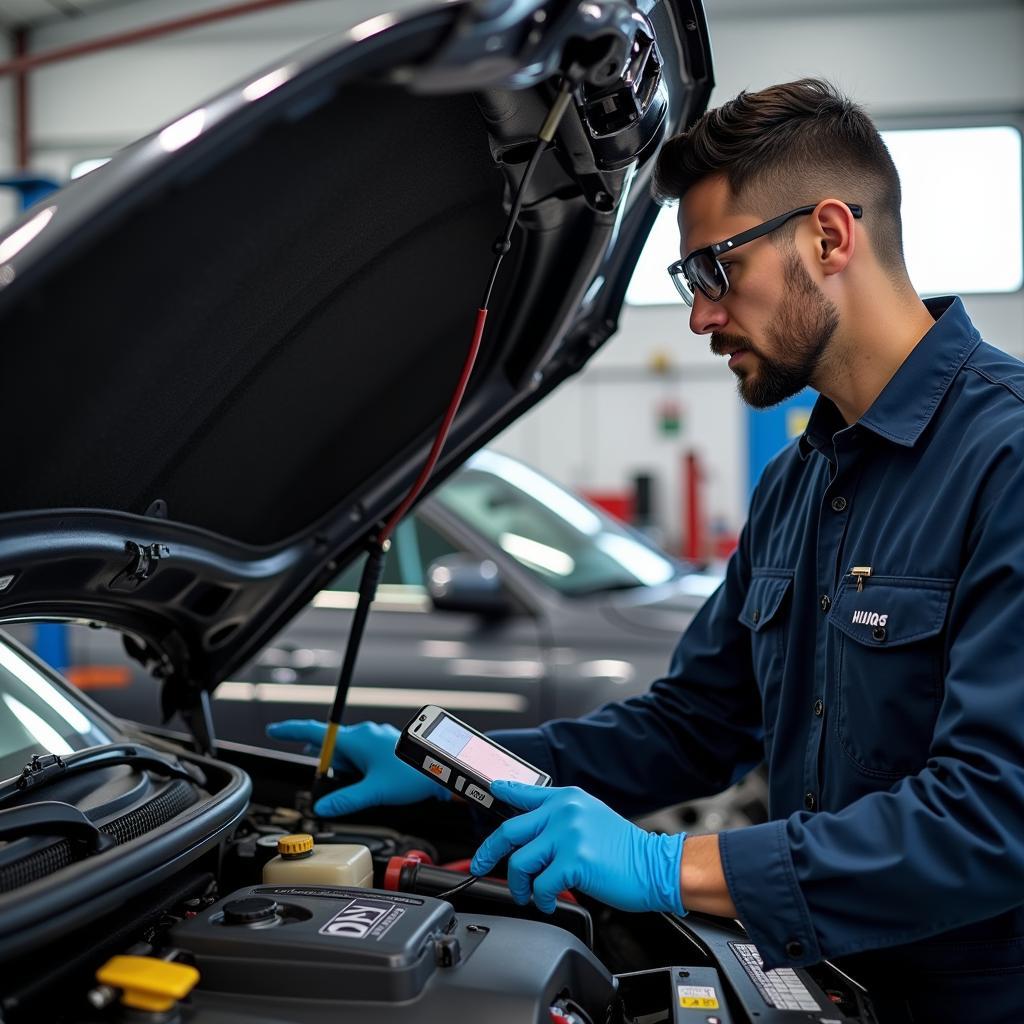 Hiro Auto Service Technician Performing Engine Diagnostics