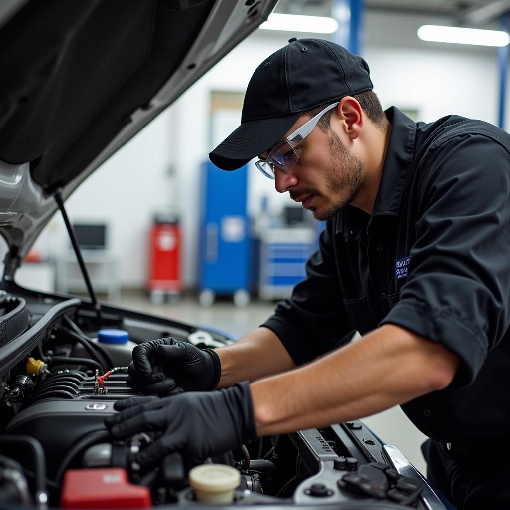 Honda Auto Service Technician Working on Engine