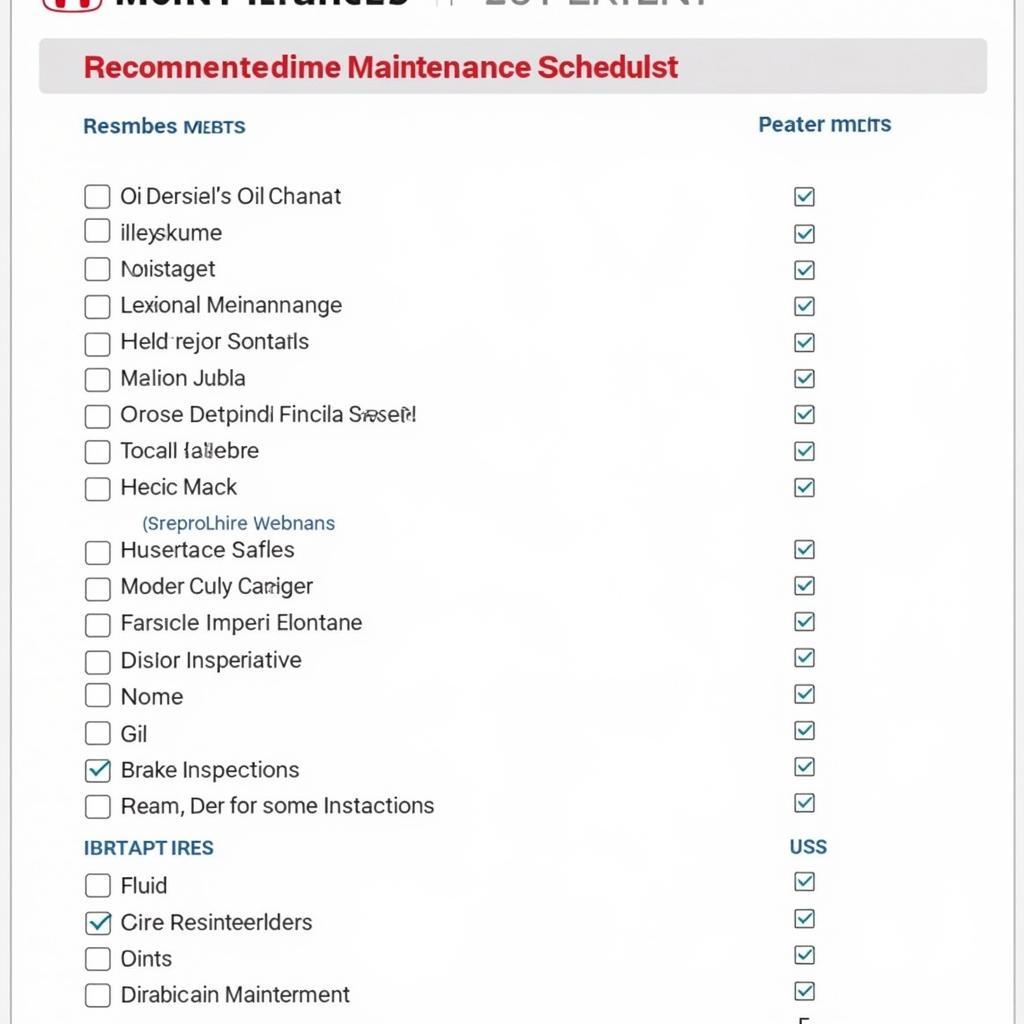 Honda Recommended Maintenance Checklist