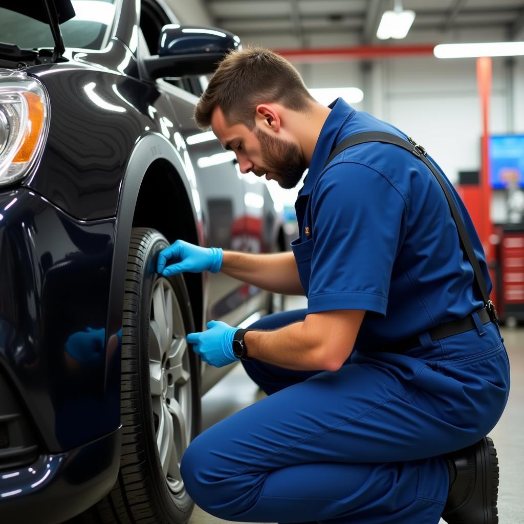 Car getting regular maintenance check-up.