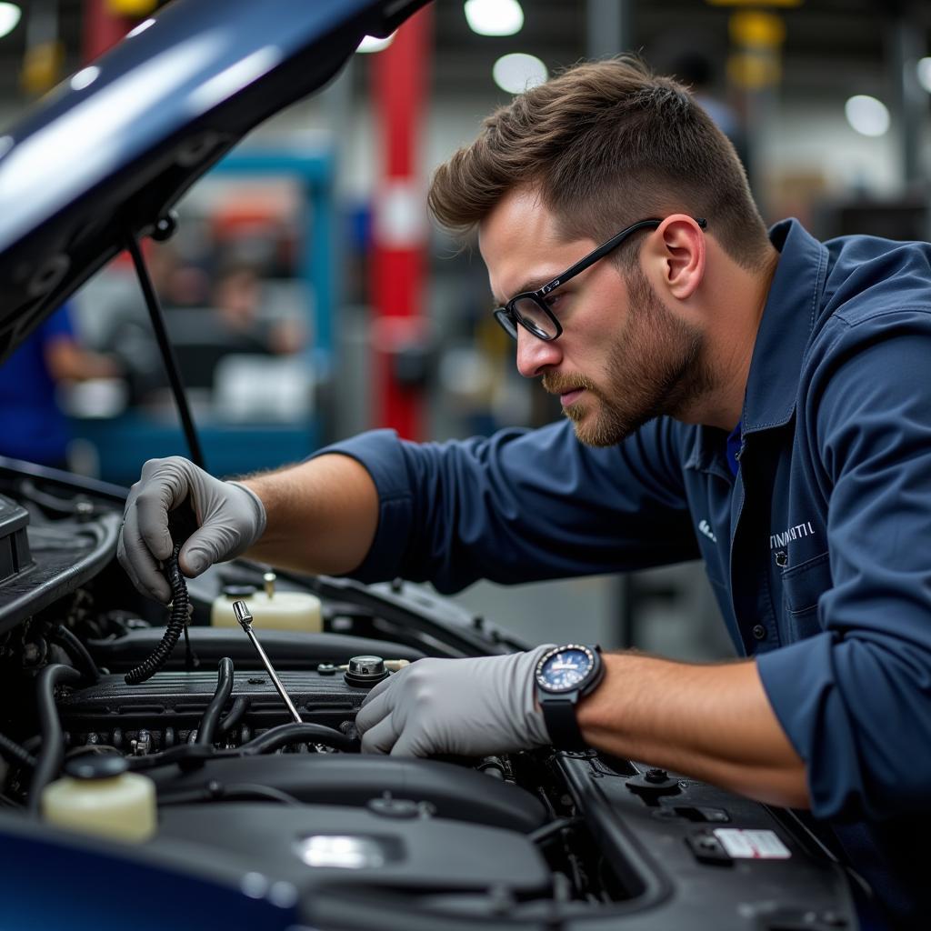 Infiniti Specialist Technician Working on an Engine