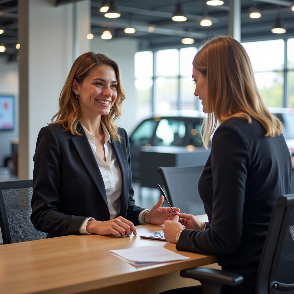 Customer Service Representative assisting a customer at an insurance auto auction