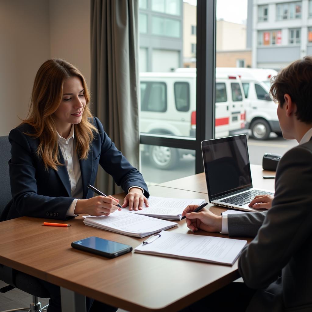 Insurance Broker Discussing Policy Details with Ambulance Service Manager