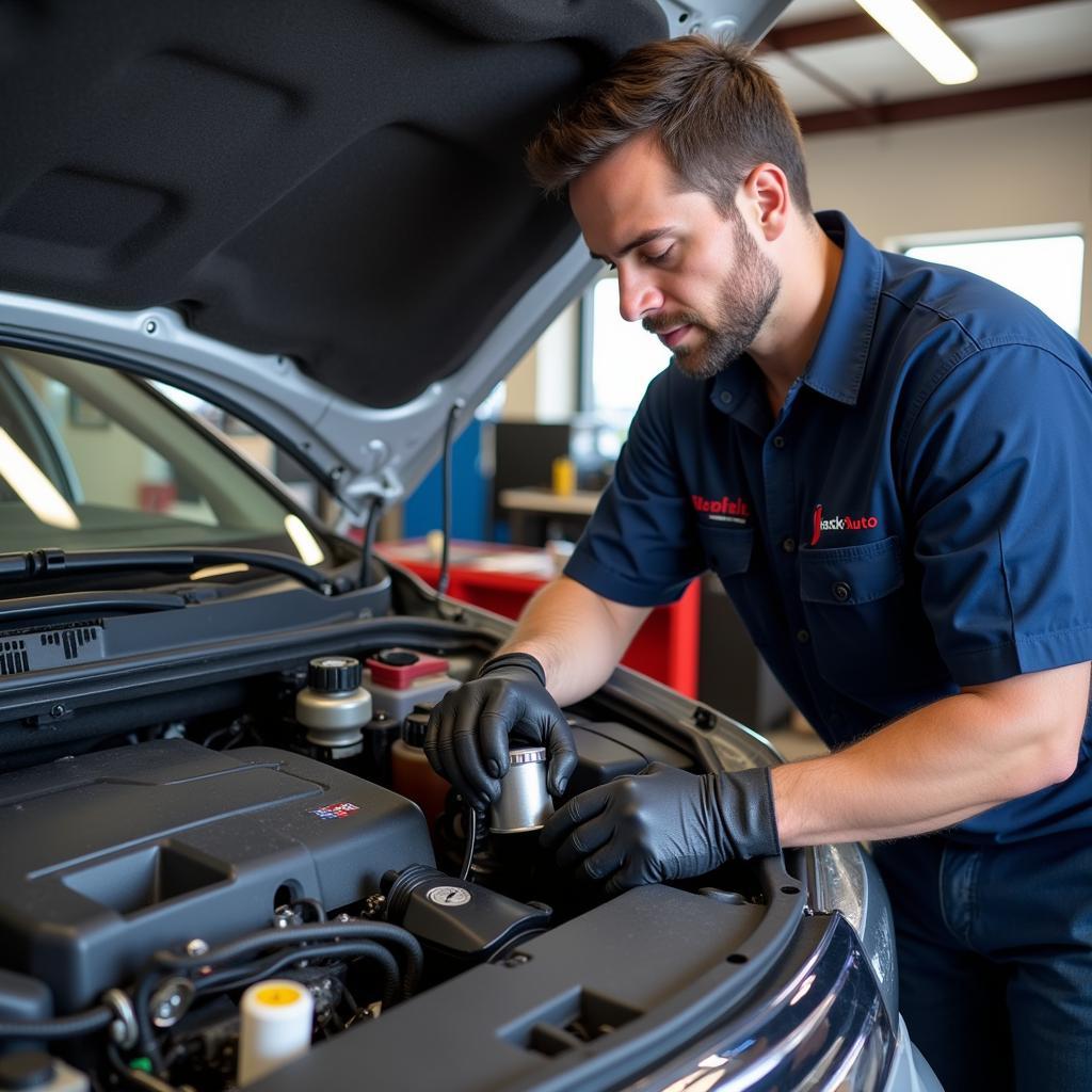 Technician Performing an Oil Change at Jack's Auto Service Center