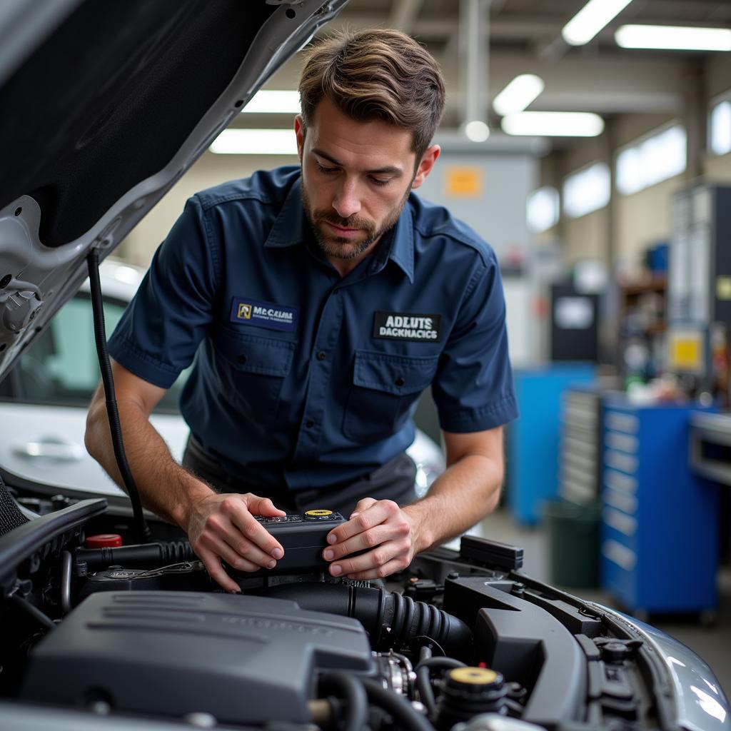 Experienced Technician at JH Mountain Auto Services Performing Engine Diagnostics