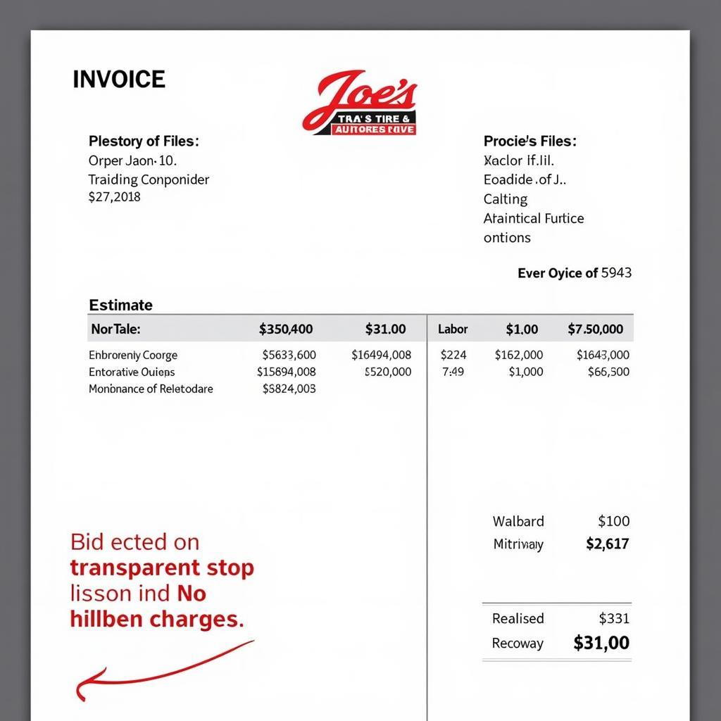 Joe's Tire & Auto Service Transparent Pricing