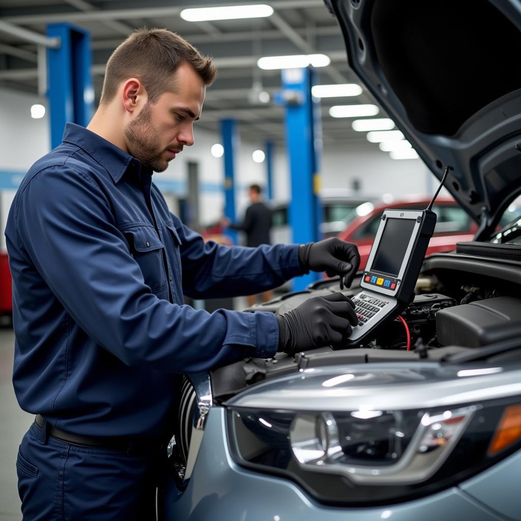 Experienced Joman Auto Service Technician Performing Diagnostics on a Vehicle