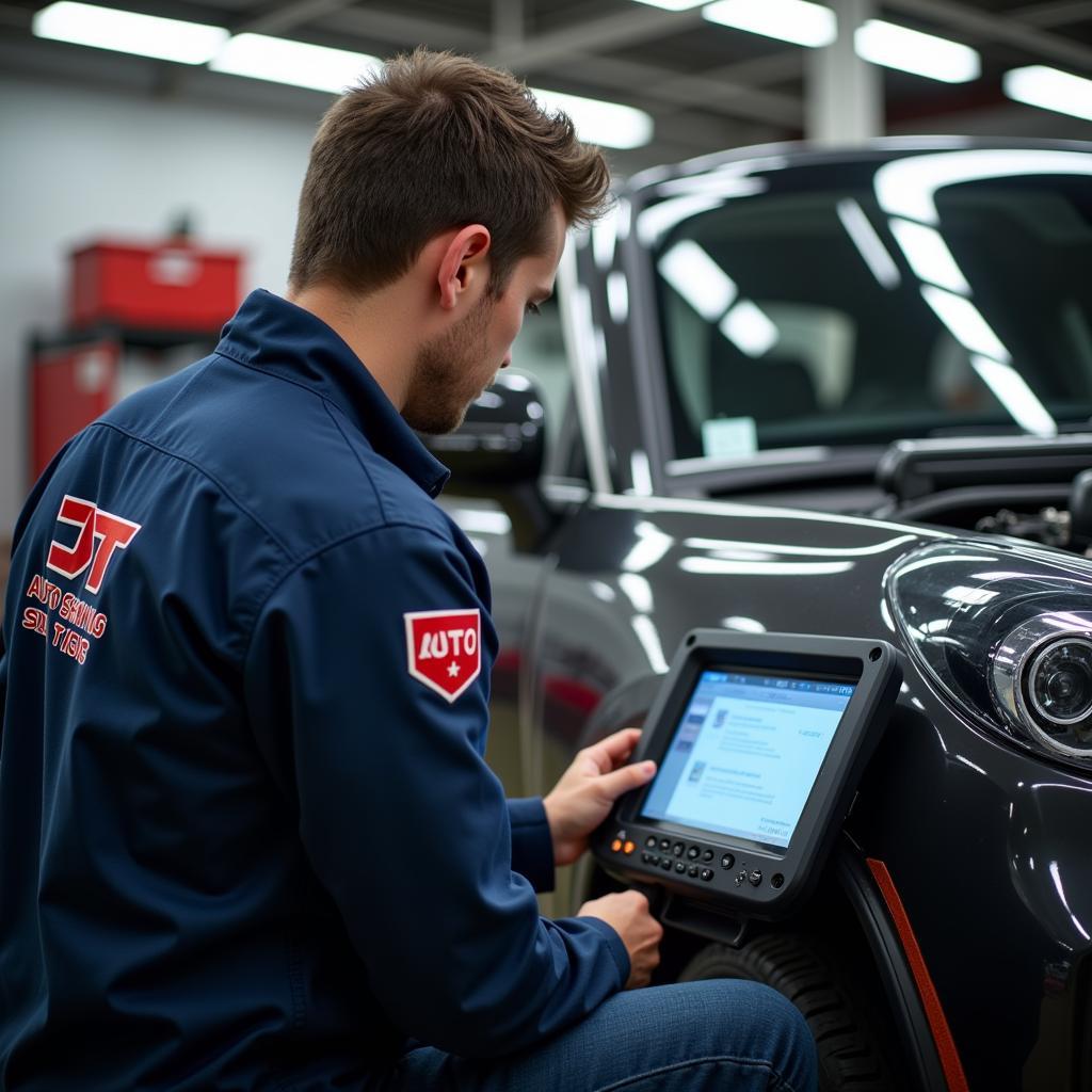 Experienced JT Auto Service Technician Diagnosing a Vehicle